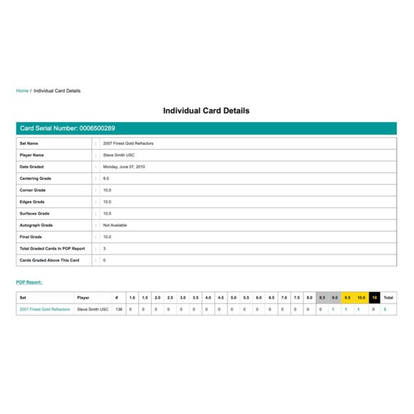 2007 Finest Gold Refractors #138 Steve Smith/50 Rookie Beckett 10 PRISTINE - Picture 6 of 6